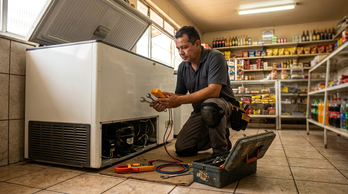 Técnico realizando manutenção de motor de freezer em Caxias do Sul‑RS