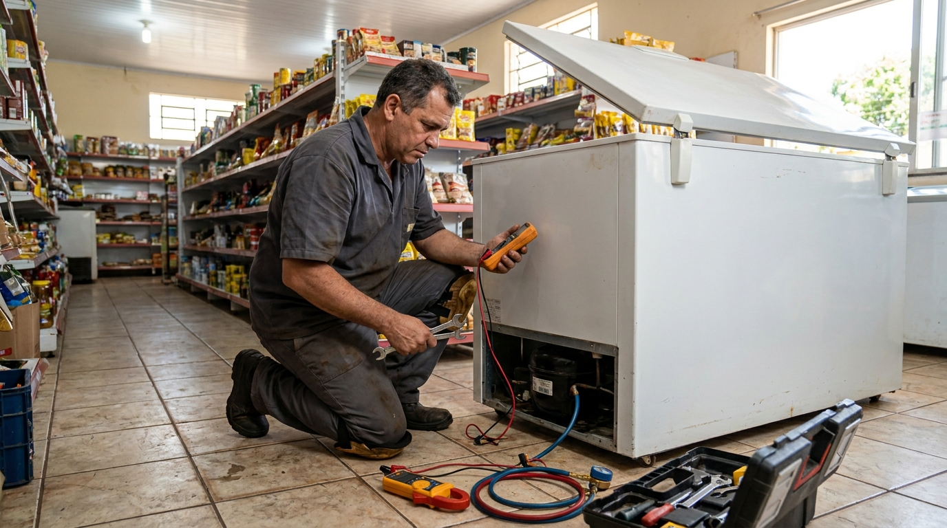 Troca de termostato de freezer em atendimento técnico em Caxias do Sul‑RS